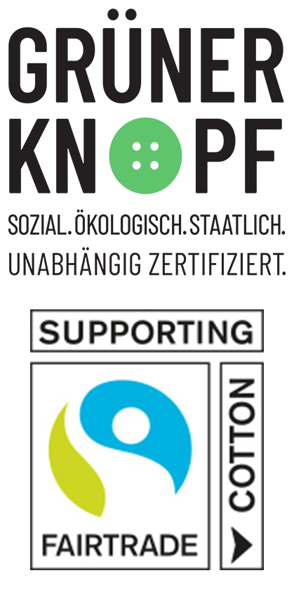 Nachhaltigkeit Zertifizierungen 
Grüner Knopf und Supporting Fairtrade