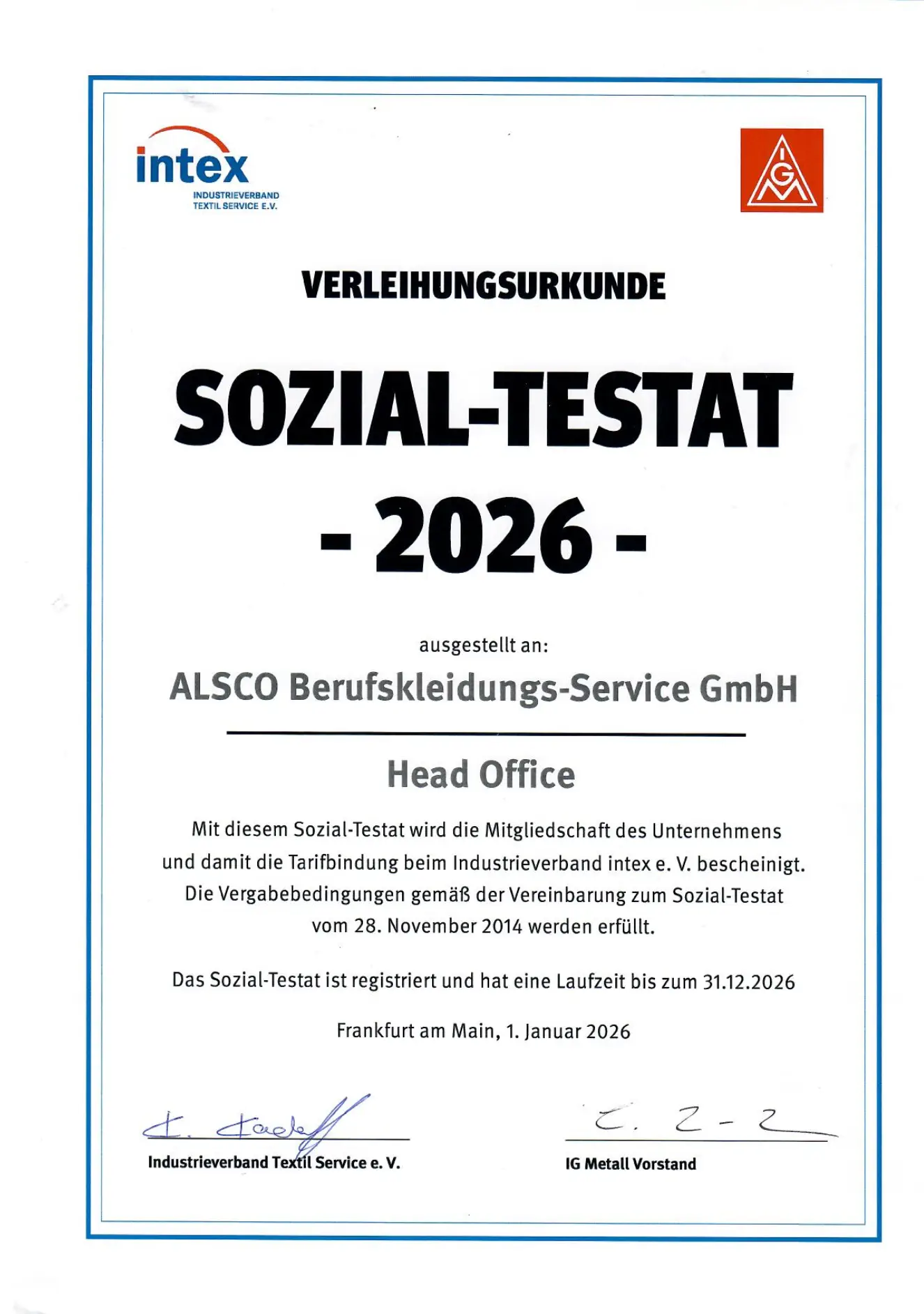 Alsco Sozialtestat 2026